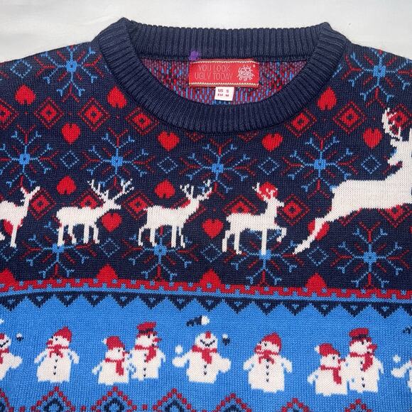 You Look Ugly Today Christmas Sweater Adult Size S Red Blue Fair Isle Holiday - Picture 2 of 11